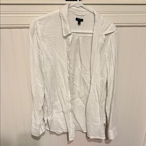 Talbots White Textured Button-Front Blouse